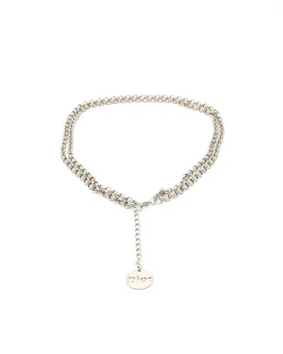 Dior Christian  Double Chain Long Necklace In Silver