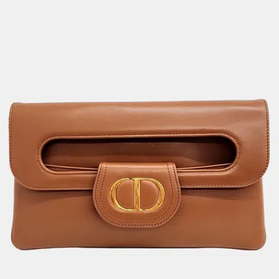 Pre-owned Dior Christian  Double Medium Clutch Bag In Brown