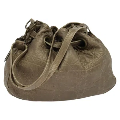 Pre-owned Dior Christian  Drawstring Bucket Bag Cannage Quilt Leather Brown Leather Shoulder Bag Bag (