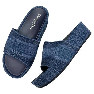 Pre-owned Dior Christian  Dway Iconic Denim Logo Platform Pool Slides Eu 38 In Purple