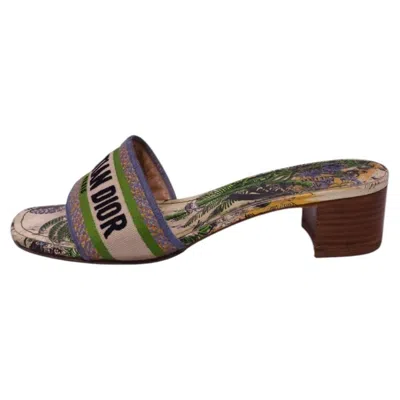 Pre-owned Dior Christian  Dway Tropical Print Embroidered Low-heel Slide Sandals - Eu 41 In Brown