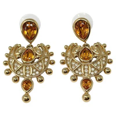 Pre-owned Dior Christian  Early 1990s Gold Plate And Rhinestone Mughal Vintage Earrings In Multiple