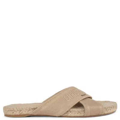 Pre-owned Dior Christian  Ecru Beige Granville Espadrille Slide Sandals Shoes 42 Fit 41 In Brown