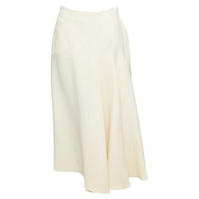 Pre-owned Dior Christian  Ecru Cream Wool Silk Bias Cut Pleated Aline Skirt Fr38 M In White