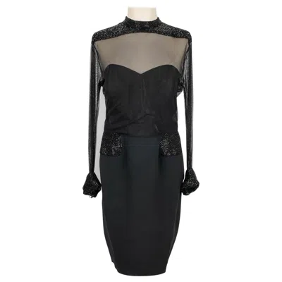 Pre-owned Dior Christian  Embroidered Black Pearls Dress