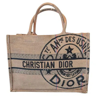 Pre-owned Dior Christian  Embroidered Canvas Jute Medium Book Tote In Brown