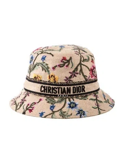 Pre-owned Dior Christian  Embroidered Patterned Bucket Hat In Neutrals