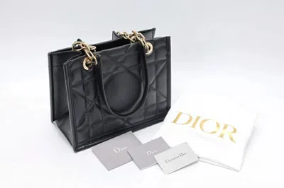 Pre-owned Dior Christian  Essential Tote Archicannage Quilt Calfskin Black Leather Tote Bag Bag ()