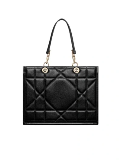 Pre-owned Dior Christian  Essential Tote Archicannage Quilt Calfskin Black Leather Tote Bag Bag ()