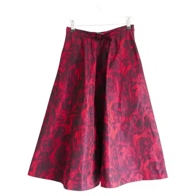 Pre-owned Dior Christian  Fall 2021 Blurred Rose Taffeta Midi Skirt In Red
