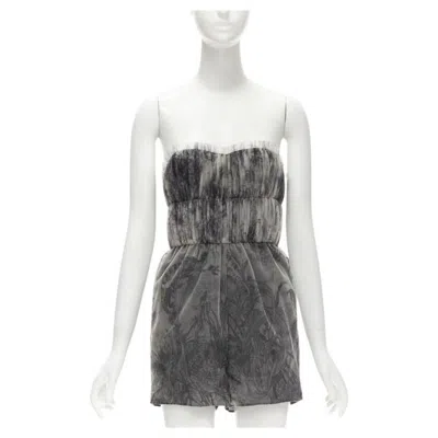 Pre-owned Dior Christian  Fantaisie Iviera Tulle Gathered Pleated Romper Fr34 Xs In Gray