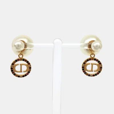 Pre-owned Dior Christian  Faux Pearl Metal Tribal Earrings In Multicolor
