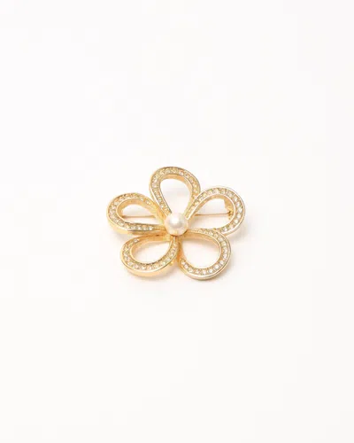 Dior Christian  Floral Motif Pearl And Rhinestone Brooch