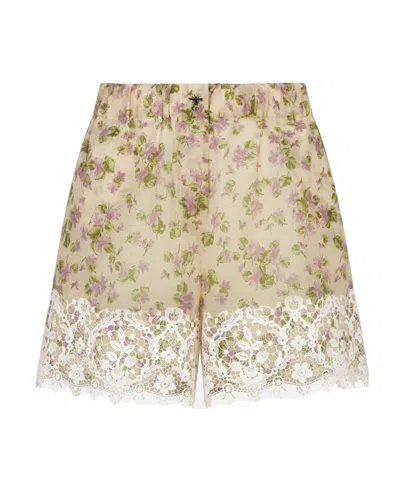 Dior Christian  Floral Printed Lace Detailed Shorts In Nude