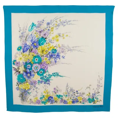 Pre-owned Dior Christian  Floral Silk Scarf Print In Blue And Lavender In Purple