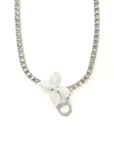 Dior Christian  Flower Rhinestone Choker In Metallic