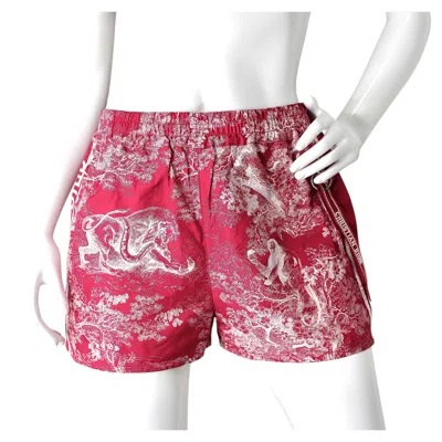 Pre-owned Dior Christian  Fuchsia & White Animal Motif Toile De Jouy Taffeta Shorts