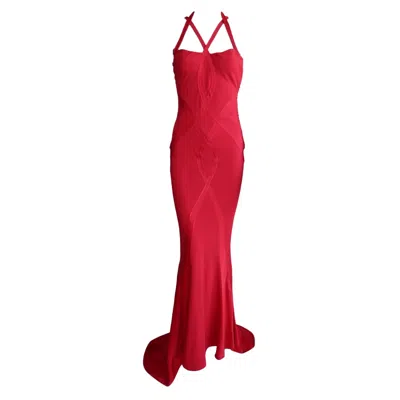Pre-owned Dior Christian  F/w 2004 By John Galliano Red Bias Flare Evening Gown