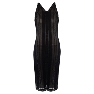 Pre-owned Dior Christian  Galliano Era 2002 Midi Lurex Mesh Insert Dress Sz Fr 36 In Black