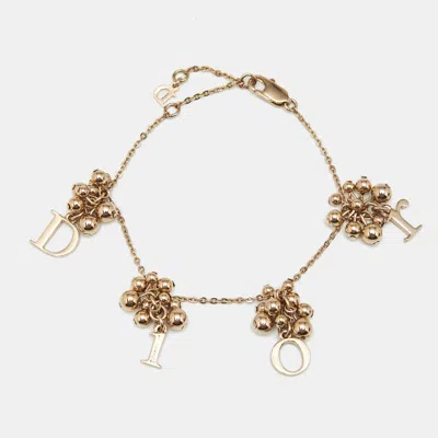 Pre-owned Dior Christian  Galliano Logo Letter Rose Gold Tone Charm Ball Bracelet