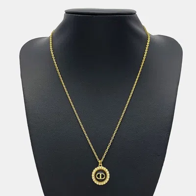 Pre-owned Dior Christian  Gold Cd Pearl Pendent Necklace