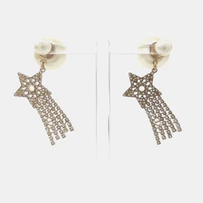 Pre-owned Dior Christian  Gold Crystals Pearl Tribal Earrings