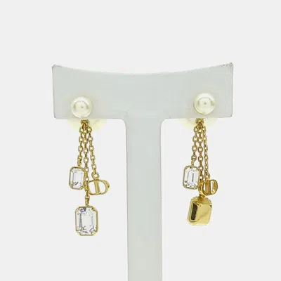 Pre-owned Dior Christian  Gold Crystals Pearls Resin Tribal Earrings