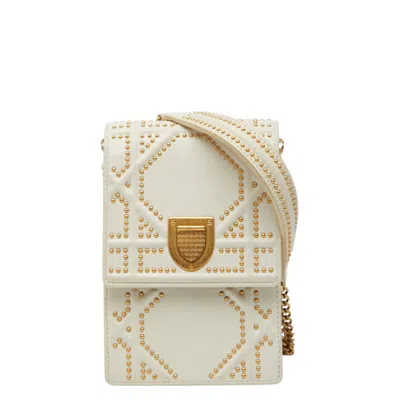 Pre-owned Dior Christian  Gold Ivory White Leather Shoulder Bag ()