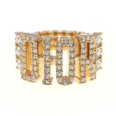 Pre-owned Dior Christian  Gold Metal Rhinestone Band Ring ()