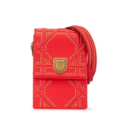 Pre-owned Dior Christian  Gold Red Color Leather Shoulder Bag ()