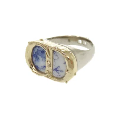 Pre-owned Dior Christian  Gold Silver Blue Metal Band Ring ()