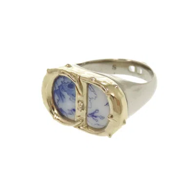 Pre-owned Dior Christian  Gold Silver Blue Metal Band Ring () In Gold, Silver, Blue