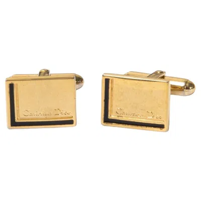 Pre-owned Dior Christian  Gold Tone And Black Logo Cufflinks