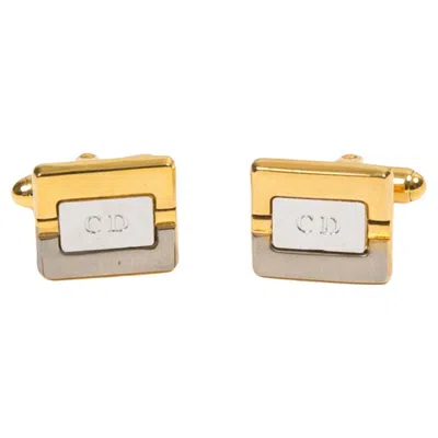 Pre-owned Dior Christian  Gold Tone Logo Cufflinks Set 1.5x1.5 2cm Length In Multi