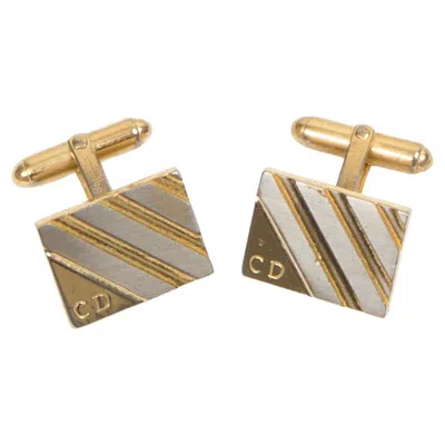 Pre-owned Dior Christian  Gold Tone Logo Rectangular Cufflinks Set In Multi