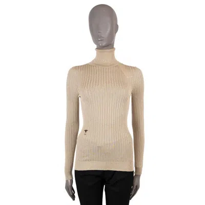 Pre-owned Dior Christian  Gold Viscose 2019 Lurex Rib-knit Turtleneck Sweater 36 Xs