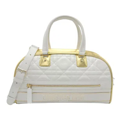 Pre-owned Dior Christian  Gold White Leather Rubber Boston Bag Handbag Shoulder Bag () In Gold, White