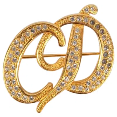 Pre-owned Dior Christian  Golden Brooch With Rhinestones In Multi