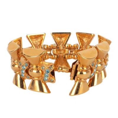 Pre-owned Dior Christian  Golden Metal Articulated Bracelet With Blue Rhinestones