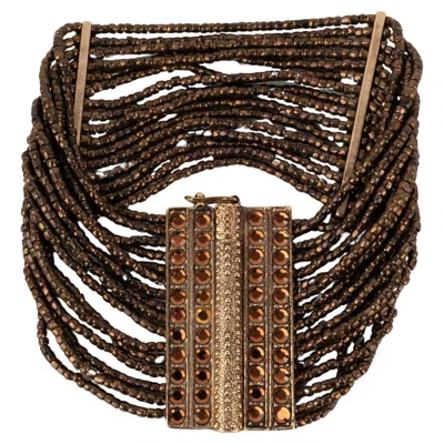 Pre-owned Dior Christian  Golden Metal Bracelet With Orange Rhinestones