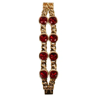 Pre-owned Dior Christian  Golden Metal Bracelet With Red Rhinestones