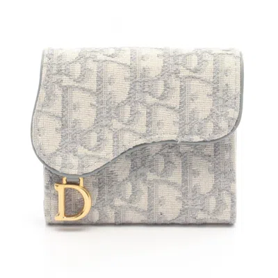 Pre-owned Dior Christian  Gray Canvas Leather Wallet (tri-fold) ()