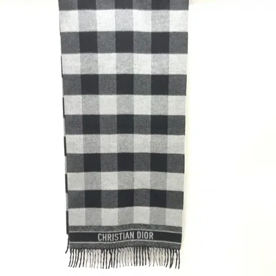 Pre-owned Dior Christian  Gray Checkered Fringed Wool Women's Scarf () In White