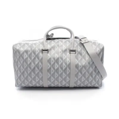 Pre-owned Dior Christian  Gray Coated Canvas Leather Boston Bag Handbag ()