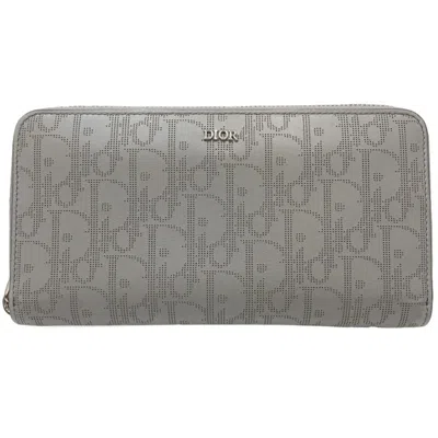 Pre-owned Dior Christian  Gray Leather Long Wallet (bi-fold) ()
