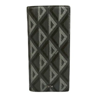 Pre-owned Dior Christian  Gray Leather Long Wallet (bi-fold) ()