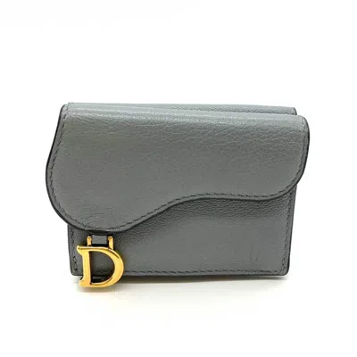 Pre-owned Dior Christian  Gray Leather Wallet (tri-fold) ()