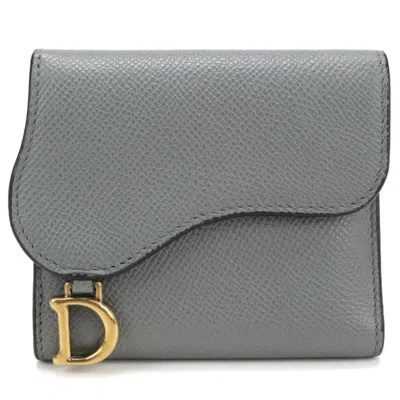 Pre-owned Dior Christian  Gray Leather Wallet (tri-fold) ()