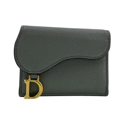 Pre-owned Dior Christian  Gray Leather Wallet (tri-fold) ()