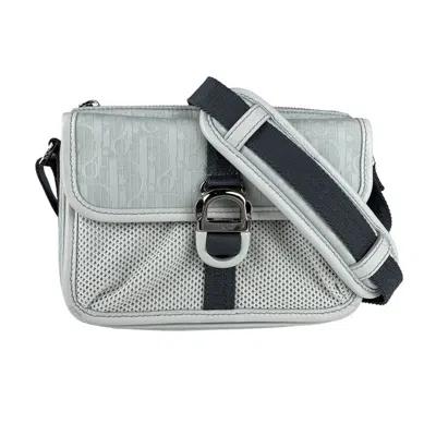 Pre-owned Dior Christian  Gray Light Blue Satin Canvas Shoulder Bag ()